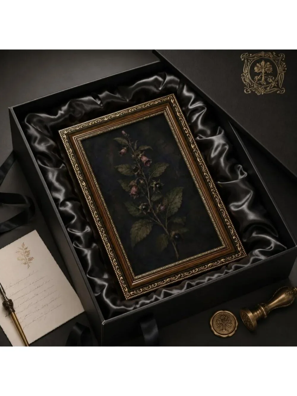 Moody Floral Wall Art - Vintage Gold Framed Dark Botanical Decor for Home